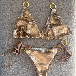 Beach Bunny Gold Sequin Triangle Bikini